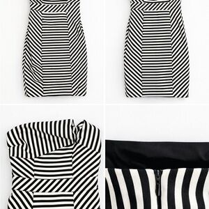 Aryn K white & black striped lined strapless bodycon cocktail/party dress